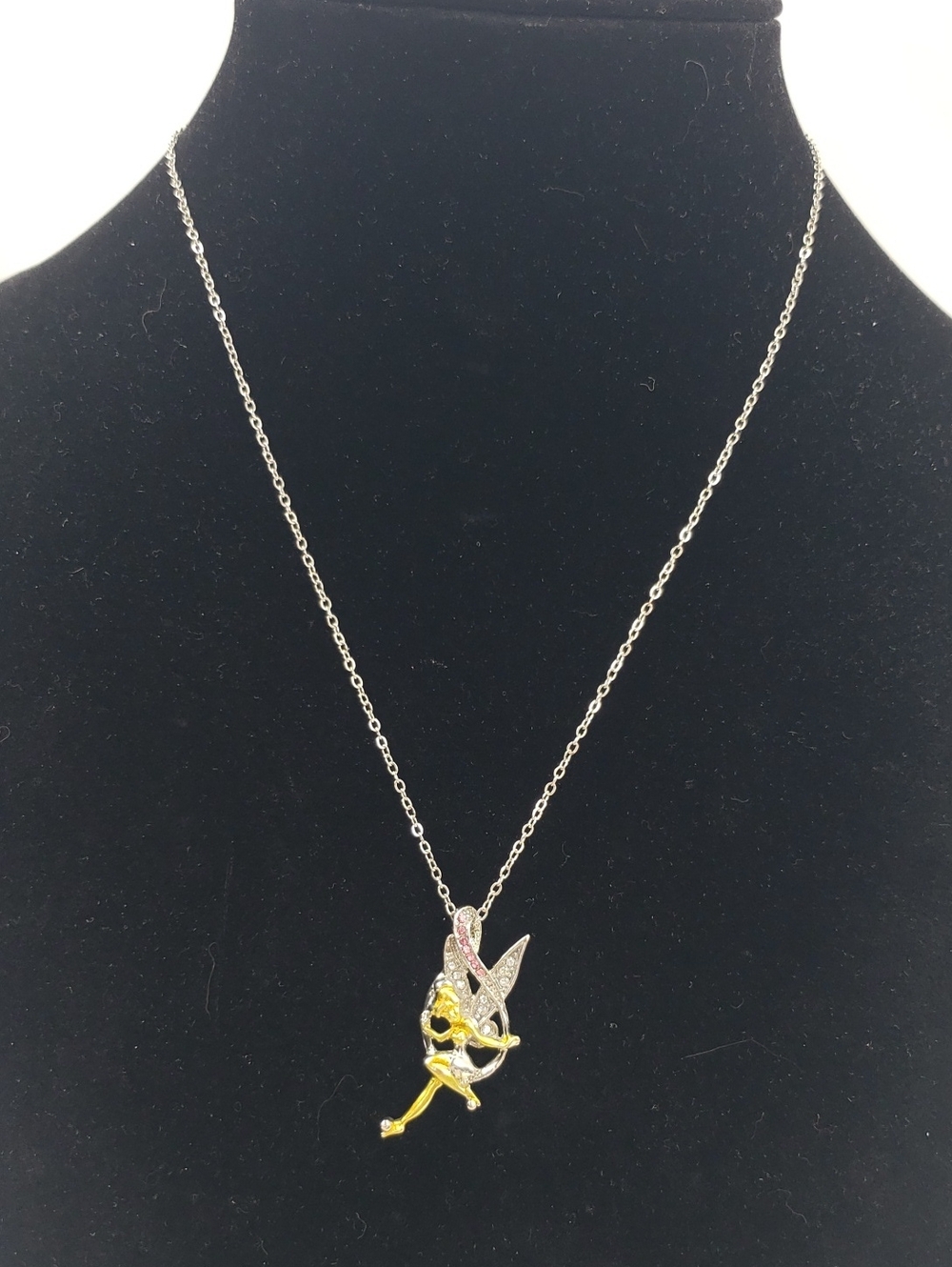 Disney Tinkerbell Gold Silver Rhinestone Necklace